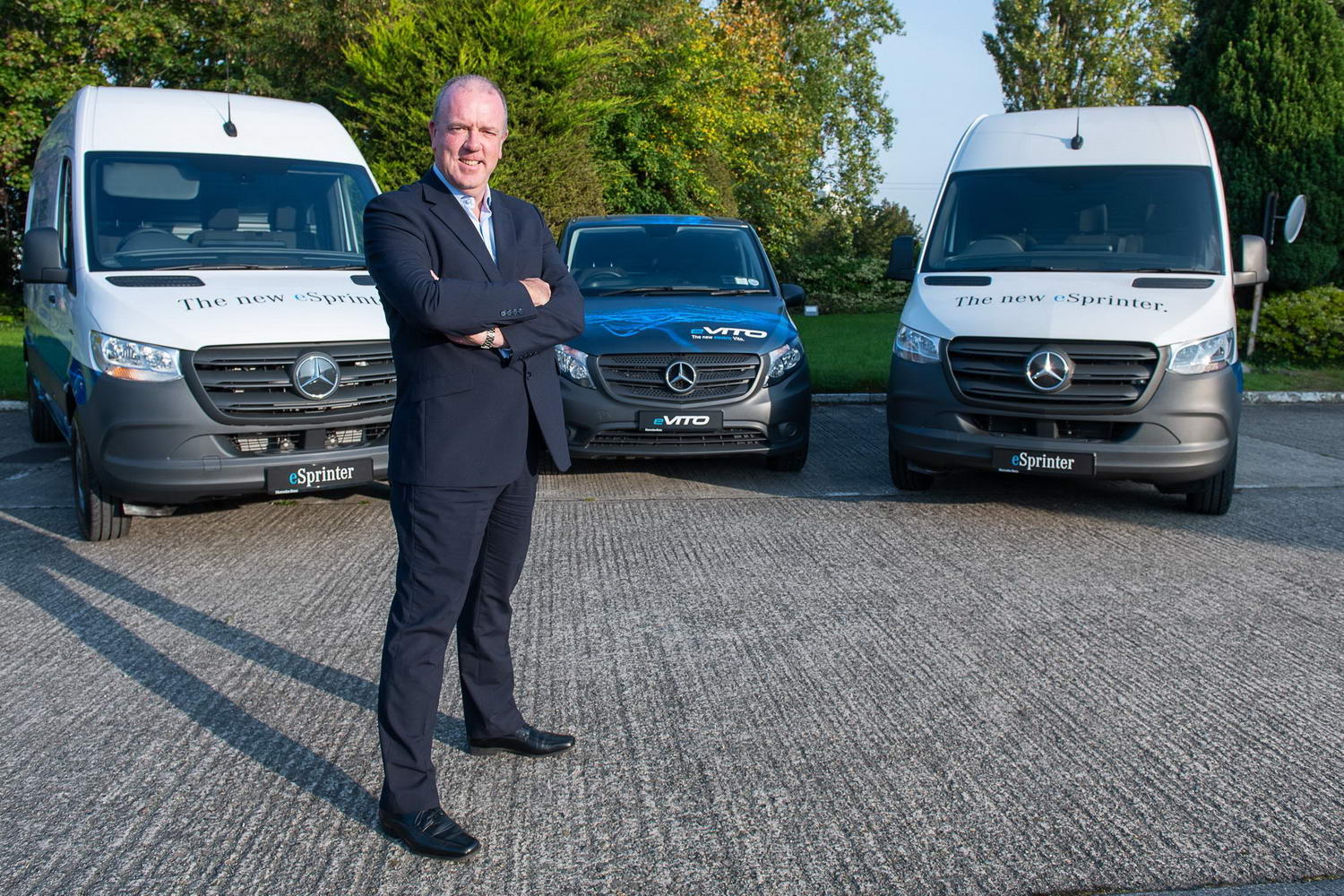 Mercedes-Benz commercial vehicles sales manager, Fergus Conheady, with the Mercedes vans.